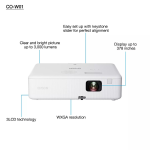 Epson CO-W01 WXGA 3LCD Portable Projector – 3000 Lumens, 16:10 Aspect Ratio, HDMI, 12,000h Lamp Life, Built-in 5W Speaker