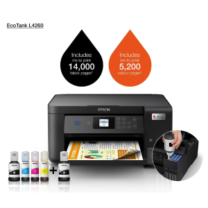 Epson EcoTank L4260 Wi-Fi Duplex A4 Printer – 5760x1440 DPI, 10.5ppm, 14K Page Yield, Borderless, 3.7cm LCD