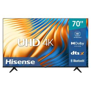 Hisense 70A6N 70-Inch 4K UHD Smart Digital TV - VIDAA OS, Dolby Vision, DTS Virtual:X, Built-in DVB-T2/S2, Dual-Band Wi-Fi, Bluetooth 5.0, 3x HDMI 2.0, 2x USB - Black