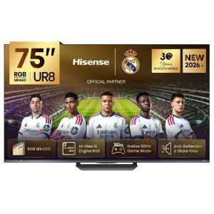 Hisense 75UR8S 75-Inch 4K RGB Mini-LED Smart Digital TV - 180Hz Native, 3500 Nits Peak, Hi-View AI Engine RGB, 50W 2.1.2ch Devialet Audio, 4x HDMI 2.1, Wi-Fi 6, VIDAA OS - Charcoal Gray