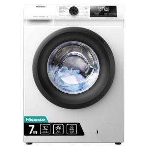 Hisense 7Kg Front Load Washing Machine – WFQP7012EVM | 1200 RPM Spin, Steam Wash, Durable Inverter Motor, Quick Wash, Drum Clean & Child Lock