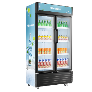 Hisense 810L Double Door Display Chiller – FL-81 | Toughened Glass Doors, No Frost Cooling, LED Lighting, Adjustable Shelves, Lock & Casters