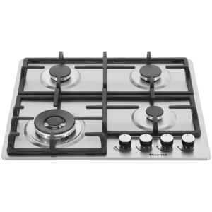 Hisense HHU60GAGR 60cm Built-In Gas Hob – 4 Burners, Stainless Steel, Auto Ignition, Flame Failure Safety, Cast Iron Pan Supports